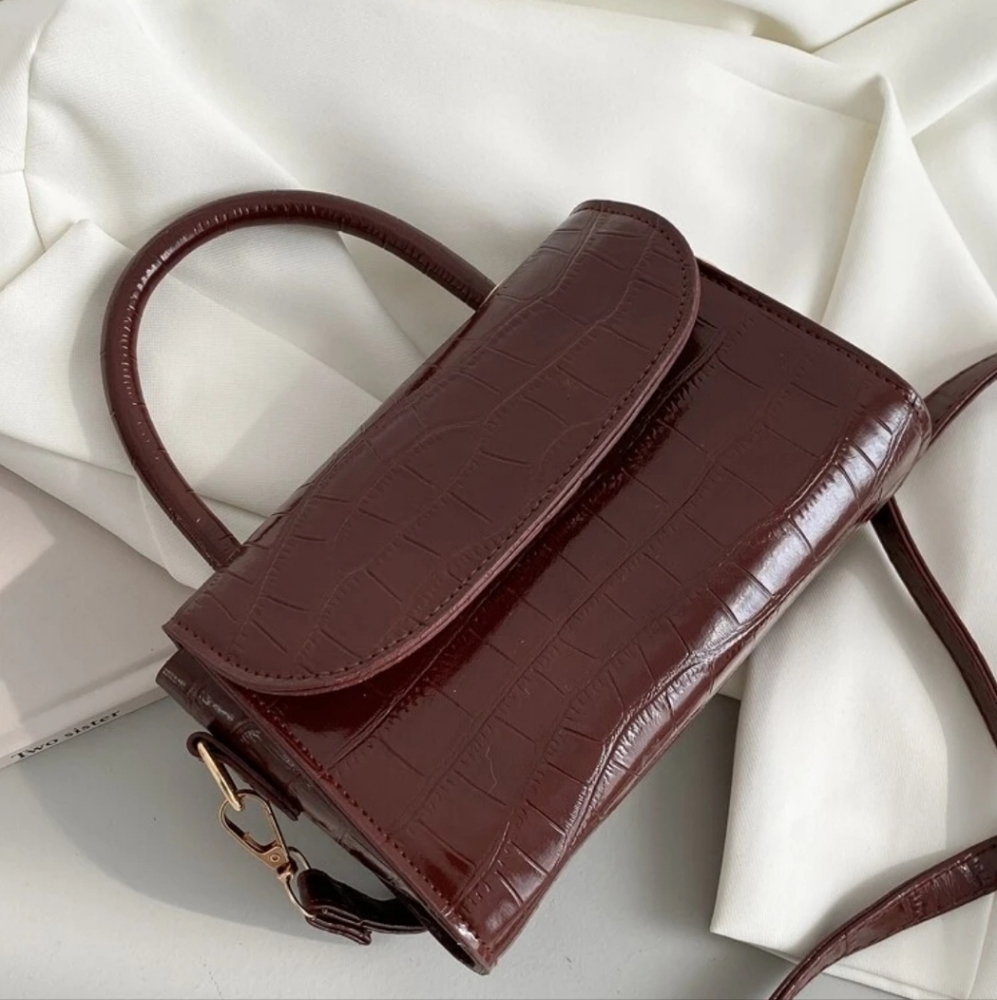 Mini Croc Embossed Flap Satchel Bag